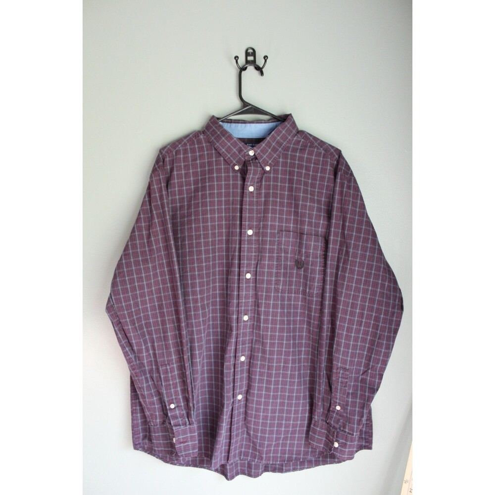 Chaps Mens Plaid Long Sleeve Button-up Shirt Size XL Burgundy